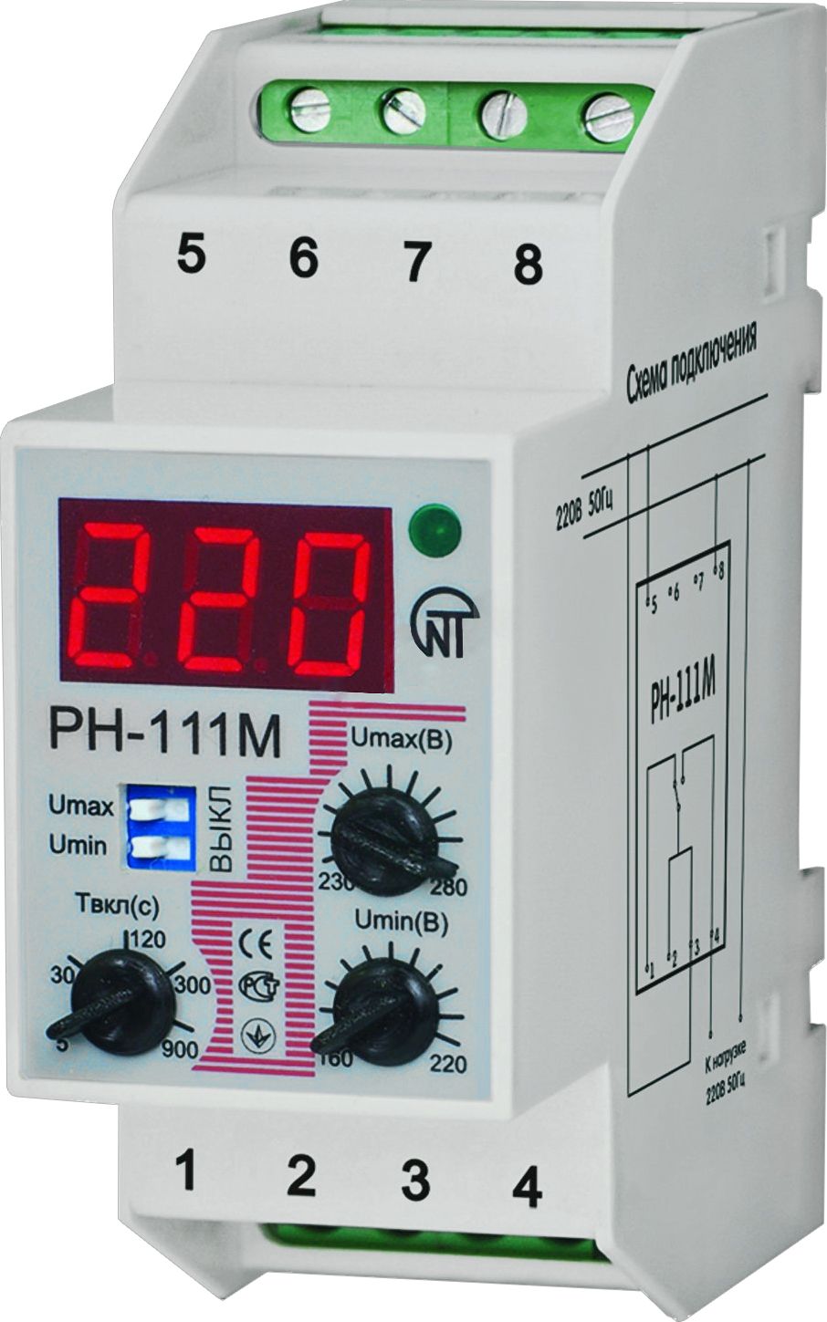 Реле напряжения РН-111 (М) предназначено для защиты однофазной нагрузки от  недопустимых колебаниях напряжения в сети